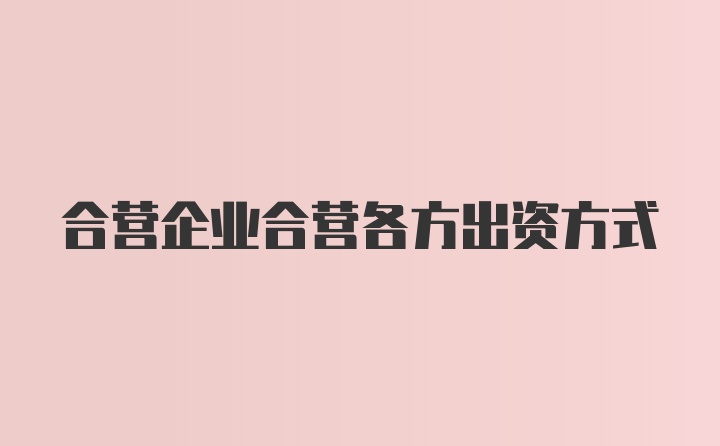 合营企业合营各方出资方式