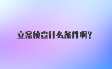 立案侦查什么条件啊？