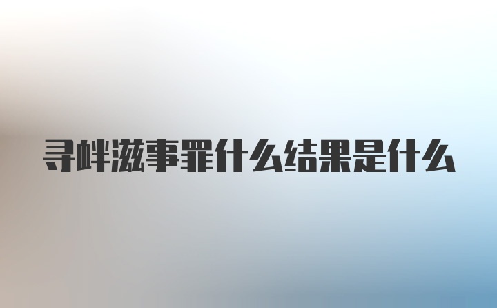 寻衅滋事罪什么结果是什么