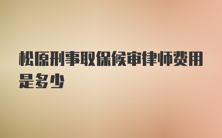 松原刑事取保候审律师费用是多少