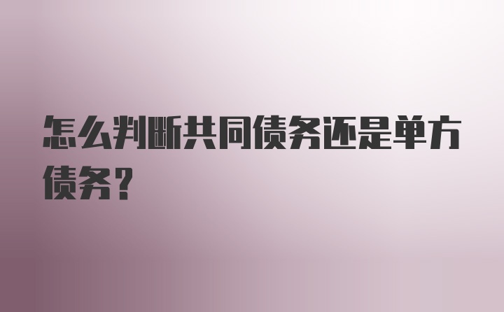 怎么判断共同债务还是单方债务？