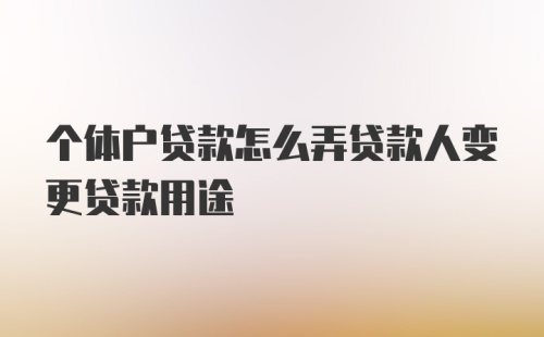 个体户贷款怎么弄贷款人变更贷款用途