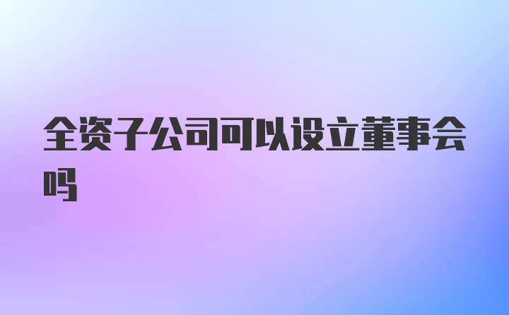 全资子公司可以设立董事会吗