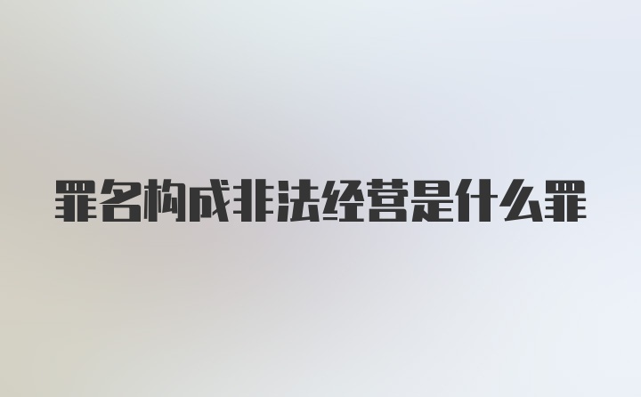 罪名构成非法经营是什么罪