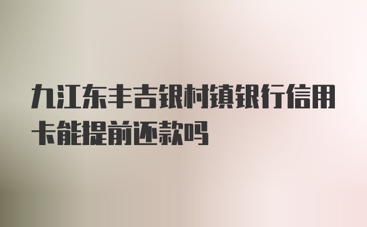 九江东丰吉银村镇银行信用卡能提前还款吗