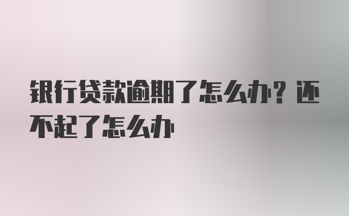 银行贷款逾期了怎么办？还不起了怎么办