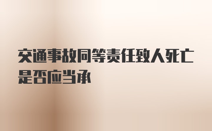 交通事故同等责任致人死亡是否应当承