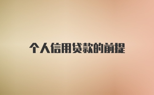 个人信用贷款的前提
