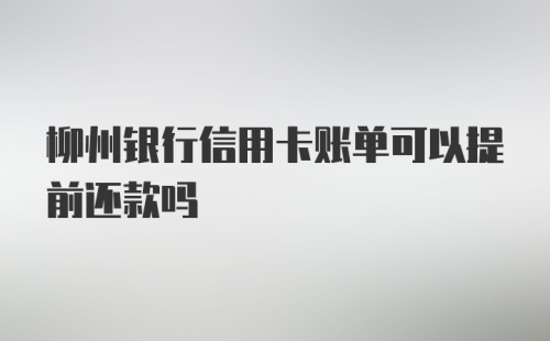 柳州银行信用卡账单可以提前还款吗