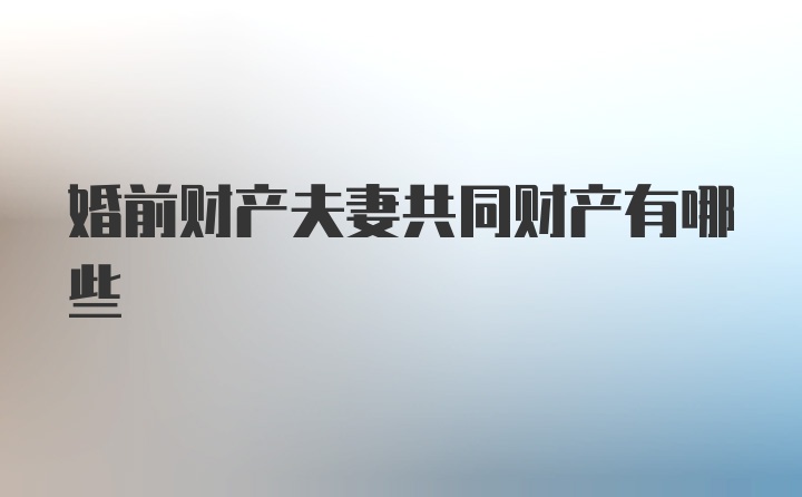 婚前财产夫妻共同财产有哪些