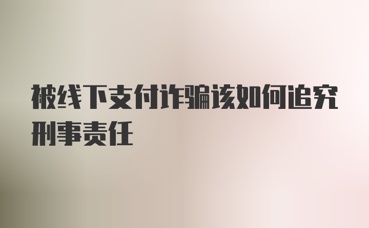 被线下支付诈骗该如何追究刑事责任