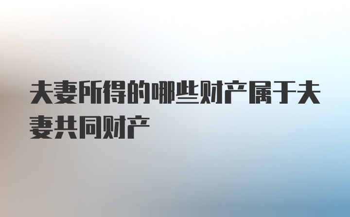 夫妻所得的哪些财产属于夫妻共同财产