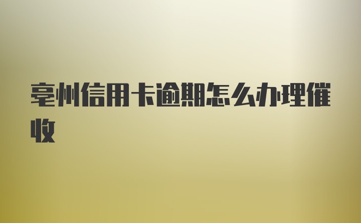 亳州信用卡逾期怎么办理催收