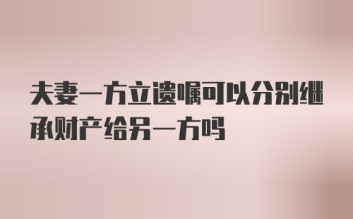 夫妻一方立遗嘱可以分别继承财产给另一方吗