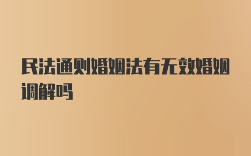 民法通则婚姻法有无效婚姻调解吗