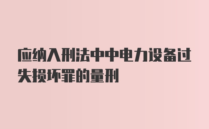 应纳入刑法中中电力设备过失损坏罪的量刑