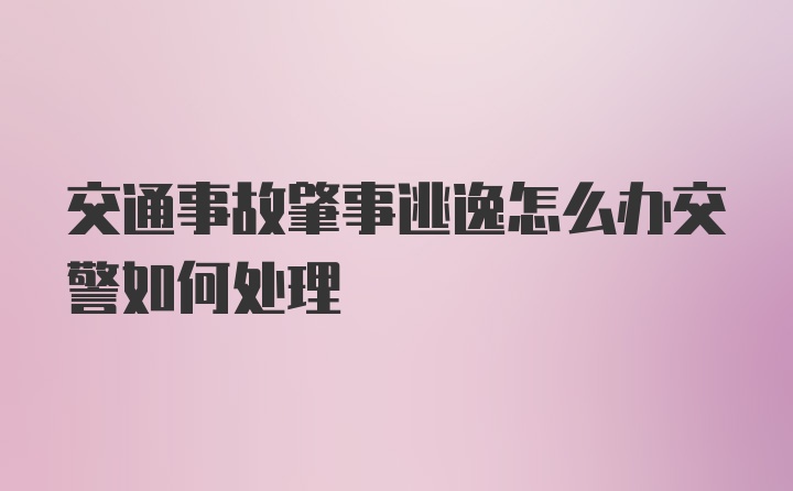 交通事故肇事逃逸怎么办交警如何处理