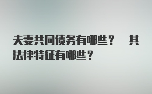 夫妻共同债务有哪些? 其法律特征有哪些?