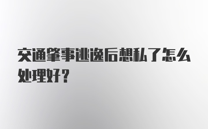 交通肇事逃逸后想私了怎么处理好？