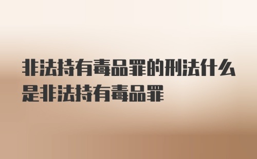 非法持有毒品罪的刑法什么是非法持有毒品罪