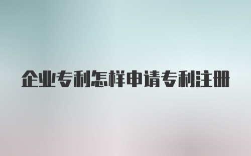 企业专利怎样申请专利注册