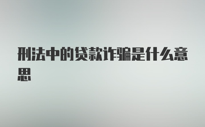 刑法中的贷款诈骗是什么意思