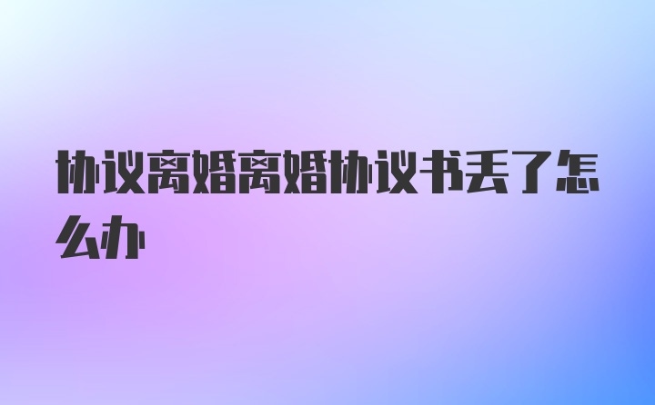 协议离婚离婚协议书丢了怎么办