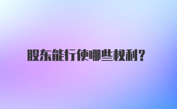 股东能行使哪些权利？