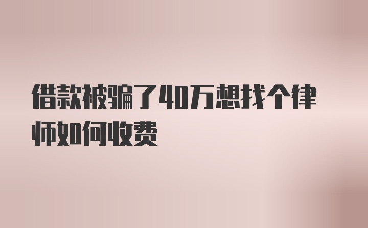 借款被骗了40万想找个律师如何收费