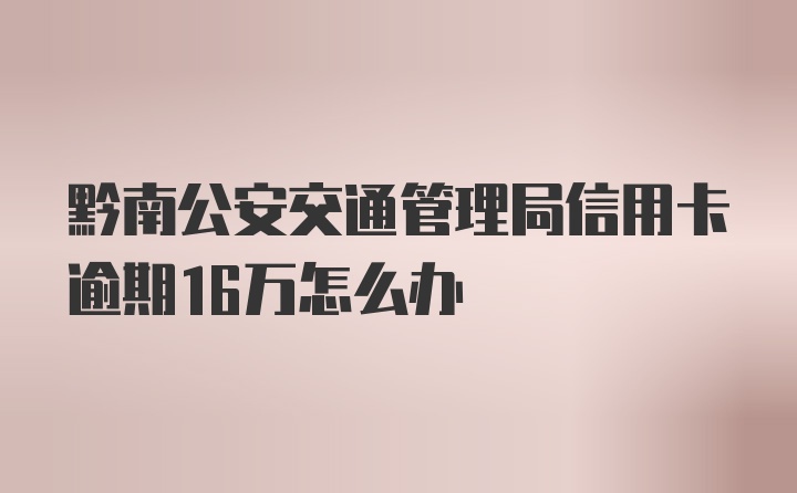 黔南公安交通管理局信用卡逾期16万怎么办