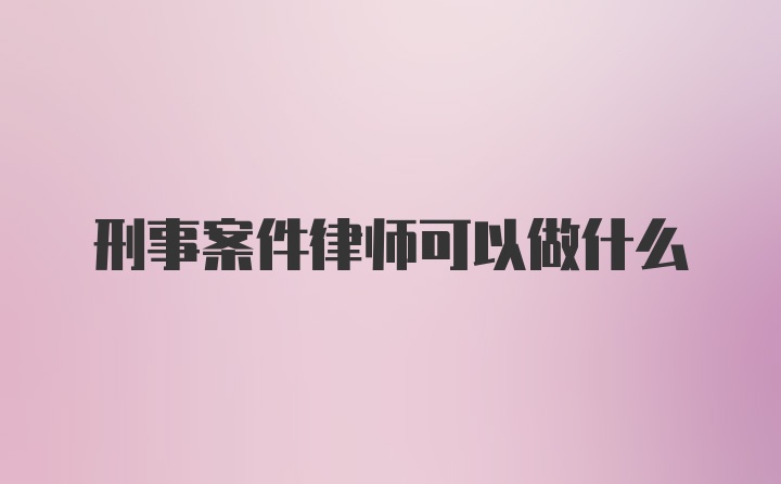 刑事案件律师可以做什么