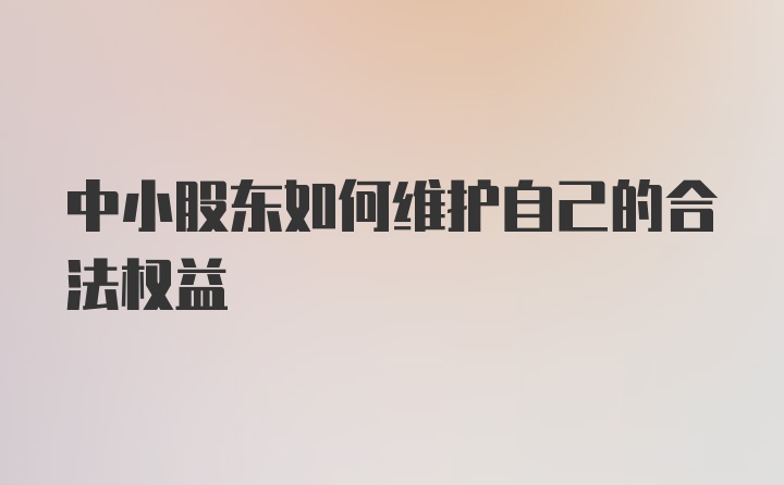 中小股东如何维护自己的合法权益