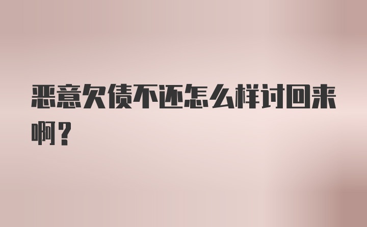 恶意欠债不还怎么样讨回来啊?