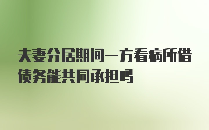 夫妻分居期间一方看病所借债务能共同承担吗