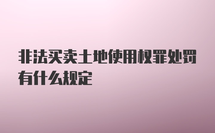 非法买卖土地使用权罪处罚有什么规定