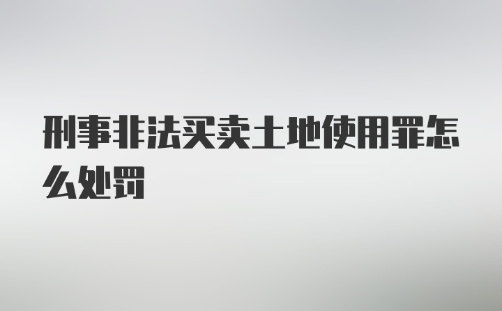 刑事非法买卖土地使用罪怎么处罚