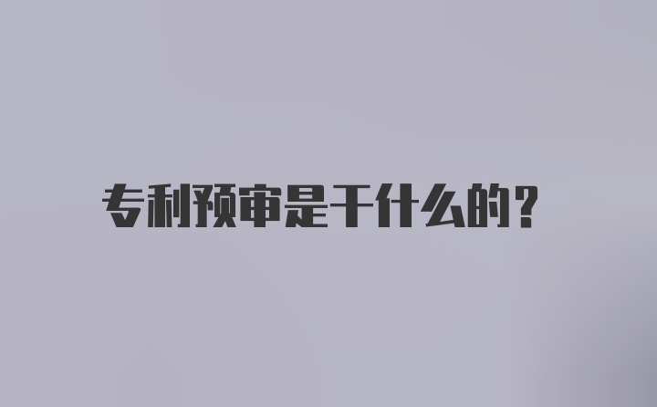 专利预审是干什么的？