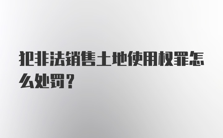 犯非法销售土地使用权罪怎么处罚？