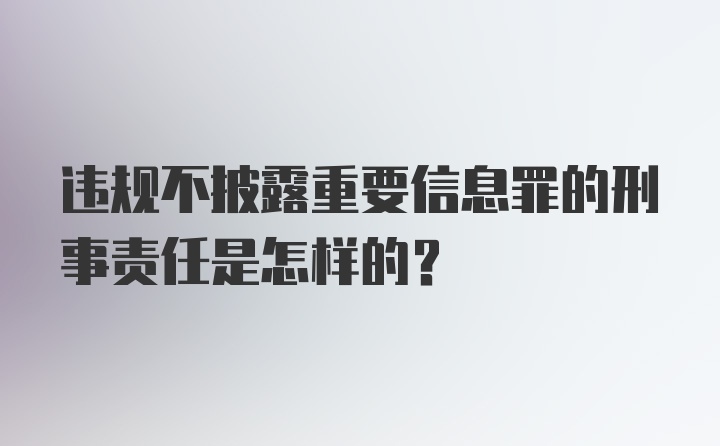 违规不披露重要信息罪的刑事责任是怎样的？