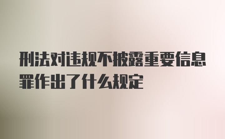 刑法对违规不披露重要信息罪作出了什么规定