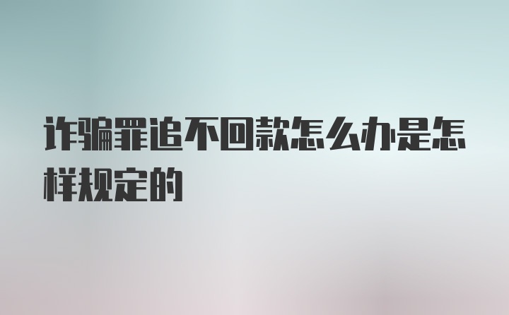 诈骗罪追不回款怎么办是怎样规定的