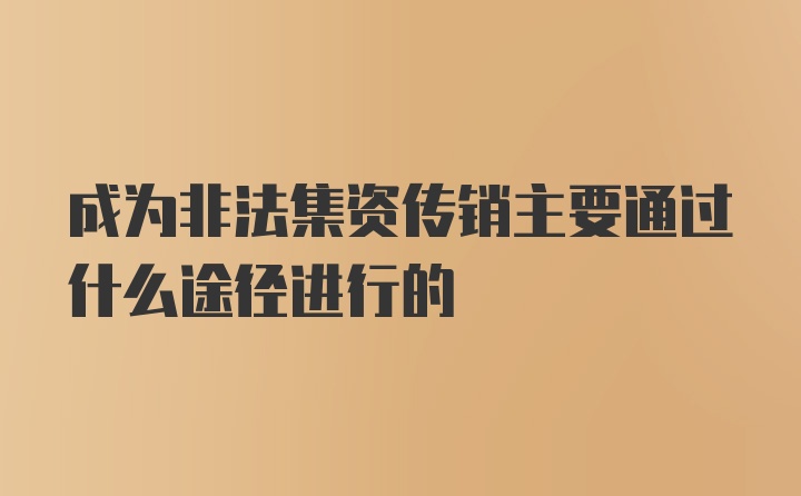 成为非法集资传销主要通过什么途径进行的