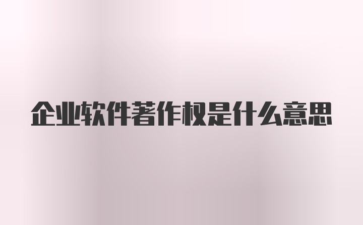 企业软件著作权是什么意思