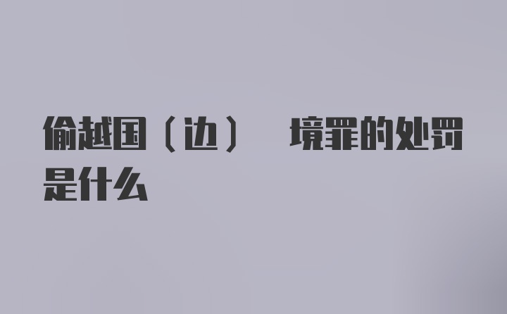 偷越国(边) 境罪的处罚是什么