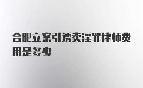 合肥立案引诱卖淫罪律师费用是多少