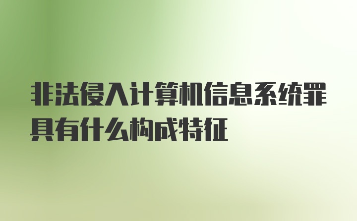 非法侵入计算机信息系统罪具有什么构成特征