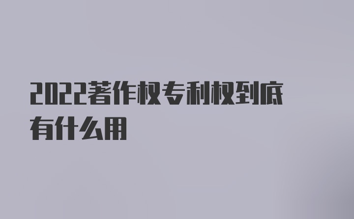 2022著作权专利权到底有什么用