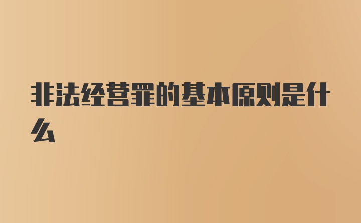 非法经营罪的基本原则是什么