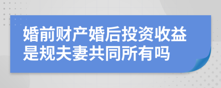 婚前财产婚后投资收益是规夫妻共同所有吗