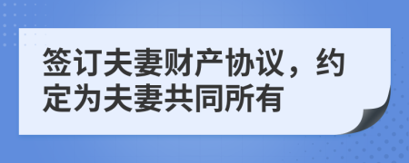 签订夫妻财产协议，约定为夫妻共同所有